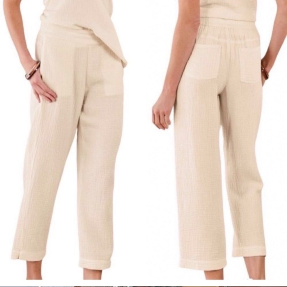 Soft Surroundings Beach Bound Pull On Gauze Cotton Crop Pants Ecru Ivory XL
